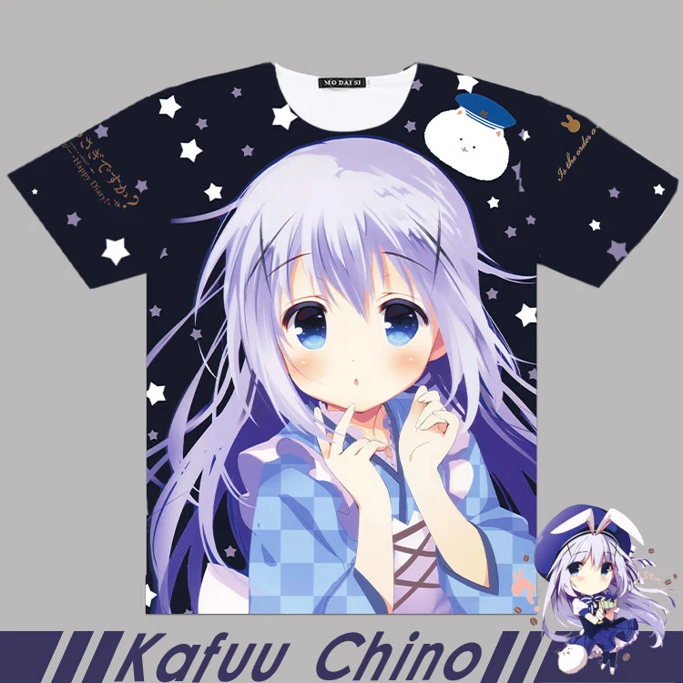 Мужская Женская футболка аниме заказывает кролик? Kafuu Chino Косплей Полный