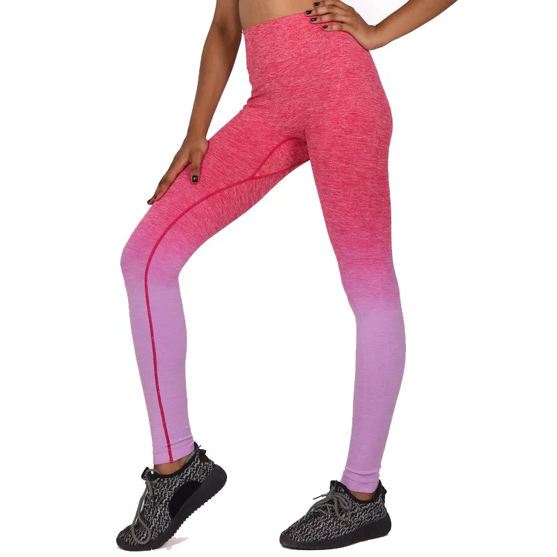 2018 эластичные спортивные колготки энергия Омбре бесшовные леггинсы контроль