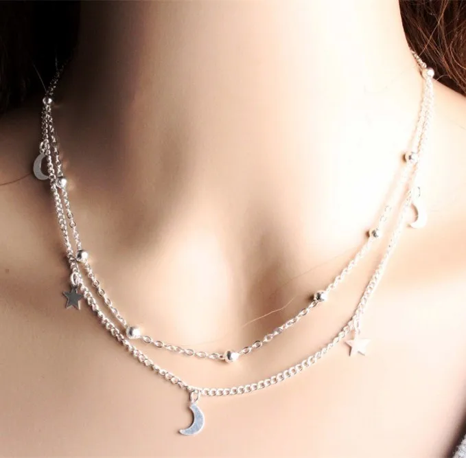 Супер модный многослойный простой: золото серебро позолота Двойная Цепочка