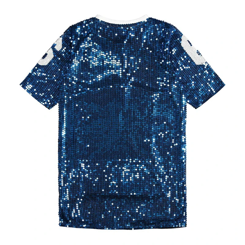 Sequin T Shirt casual Loose Sequins Shiny Fashion Women Sequin Clothes Hip Hop Club Party friends Long T Shirt Dress Half Sleeve