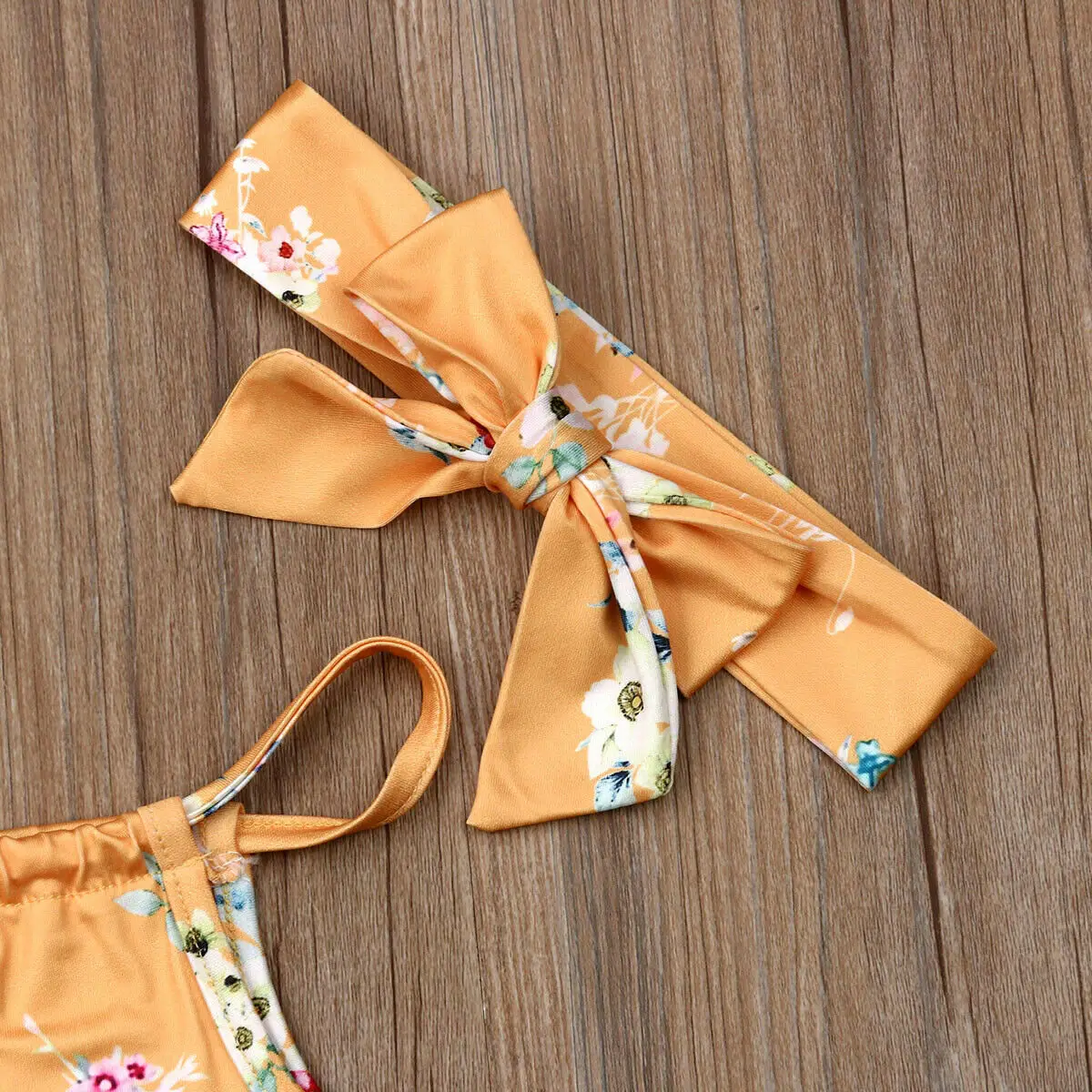 Комбинезон для малышей-девочек с цветочными лямками, без рукавов, на завязке + ободок с бантом для летнего наряда