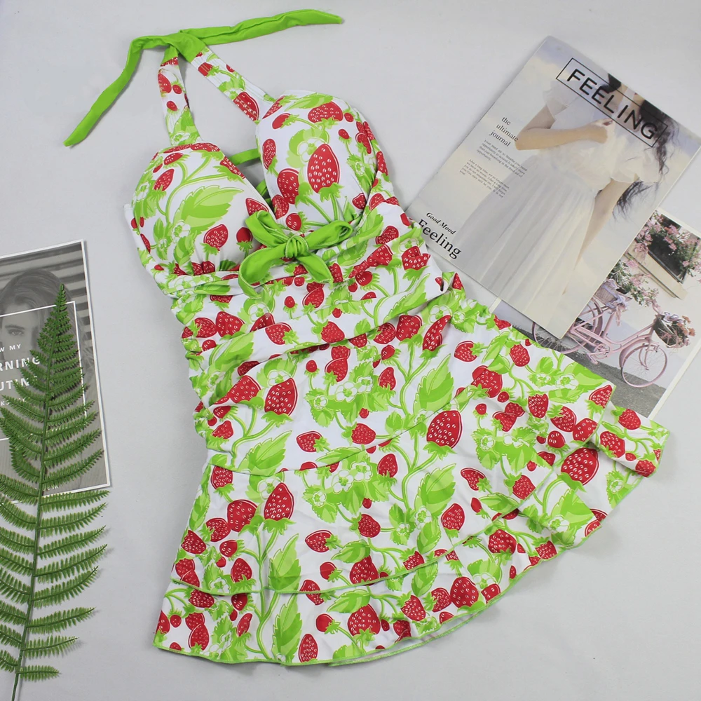 MUOLUX 2019 Ретро стиль бант пуш ап купальник юбка для женщин цельный с рюшами