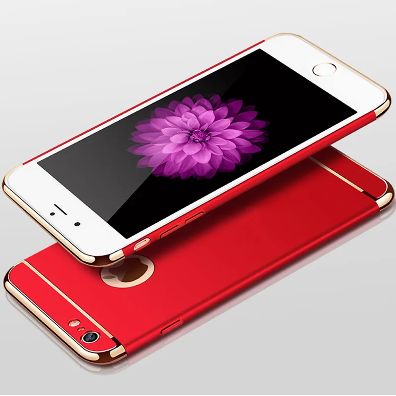Роскошный защитный чехол 3 в 1 простой с покрытием для iPhone 5 6 6S Plus 7 удобная красная