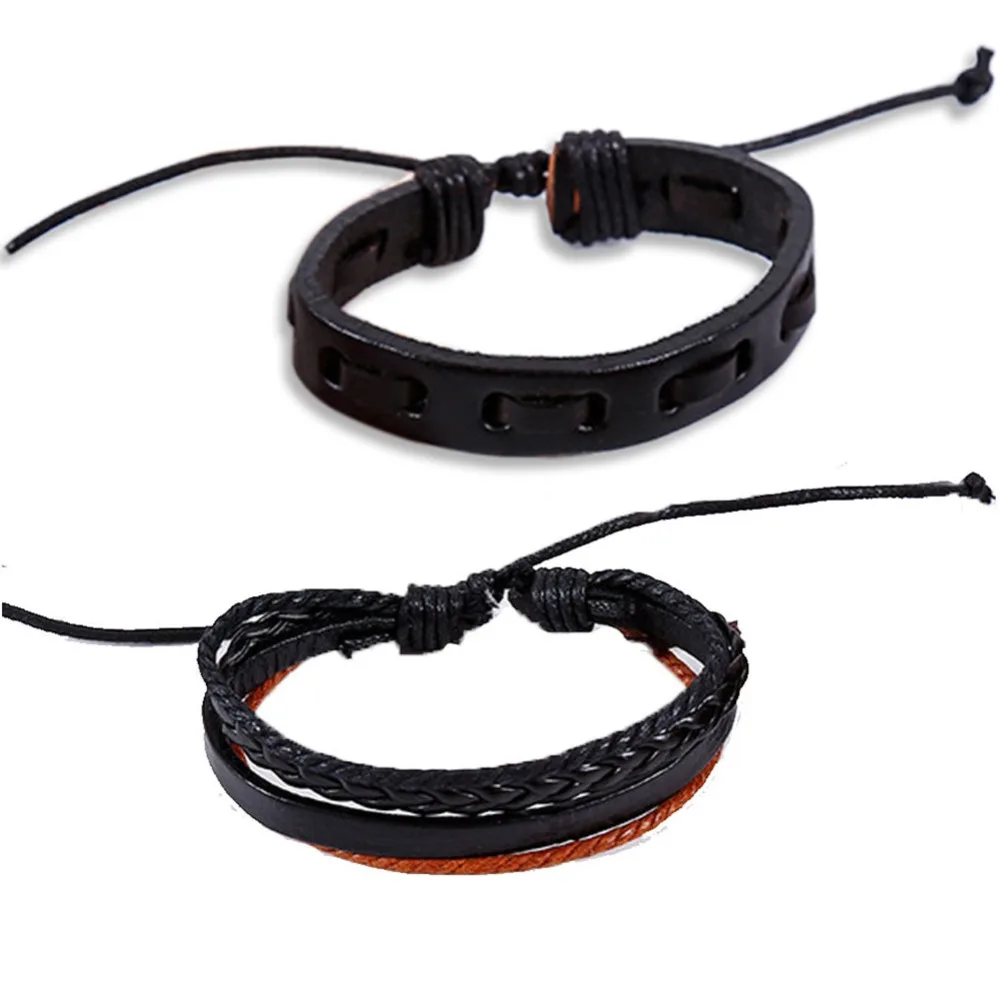 Кожаный браслет Для мужчин Многослойные панк Обёрточная бумага мужской Браслеты