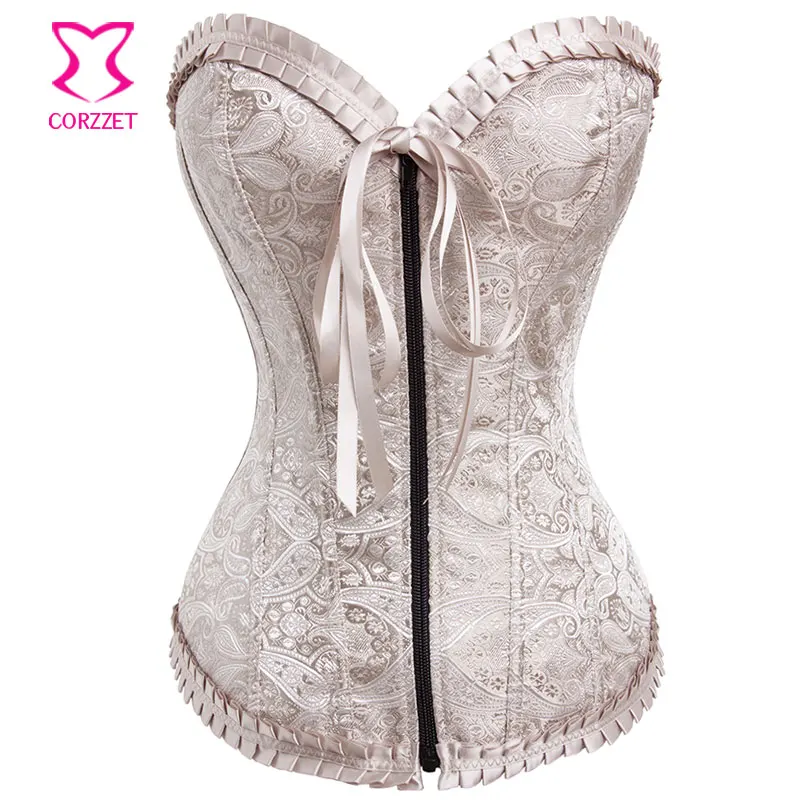 

Beige Paisley Pattern Overbust Zipper Corset Gothic Clothing Corpetes E Espartilhos Sexy Korsett For Women Corsets and Bustiers