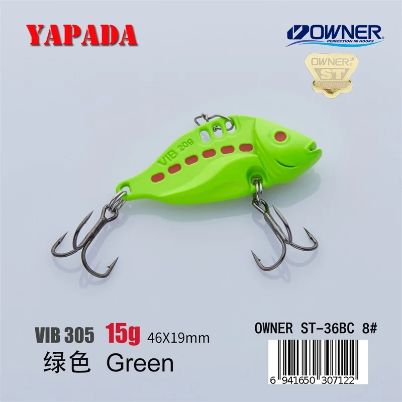 YAPADA VIB 305 шесть точек 10 г/15 г владелец тройной крючок 40-46 мм перо многоцветный цинковый сплав Металл VIB рыболовные приманки бас - Цвет: Green 15g