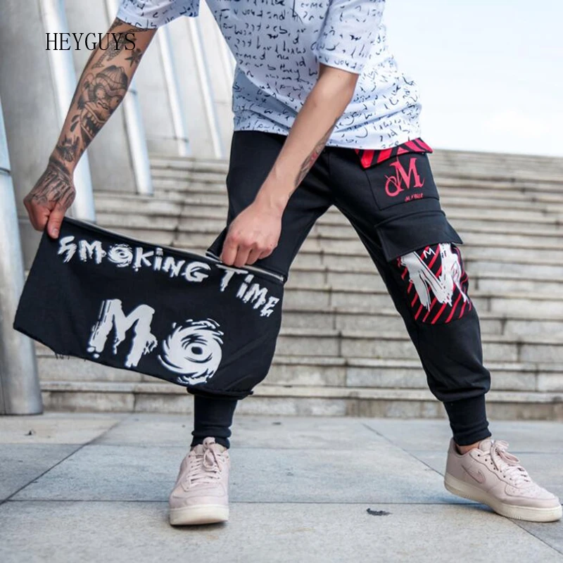 HEYGUYS мужские шаровары в полоску с принтом Jogger Sweat брюки на молнии пэчворк хип-хоп Танцевальная спортивная мужская повседневная Уличная одежда