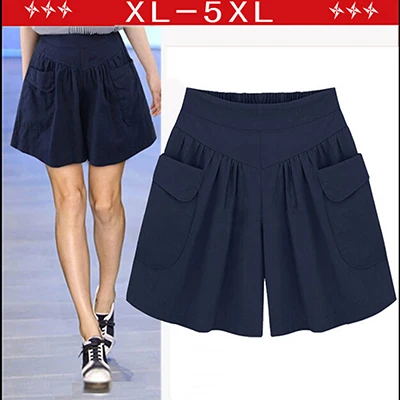 Blue Лето г. Большие размеры короткие женские XL-4XL 5XL широкие брюки женские Шорты для женщин Повседневное свободные дамы хаки Высокая талия тонкая Pantalones - Цвет: Blue
