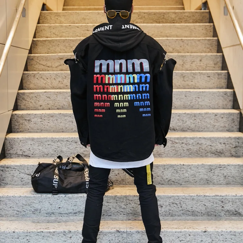 Принт забавные буквы джинсовые куртки мужские весенние Лоскутные хип хоп