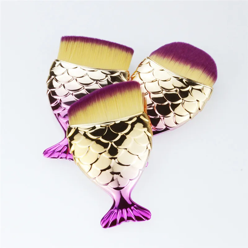 3pcs Fish Tail Diamond Mermaid Makeup Brushes Set Foundation Powder Blush Contour Face Brush Cosmetic Tool With Brush Cover 20