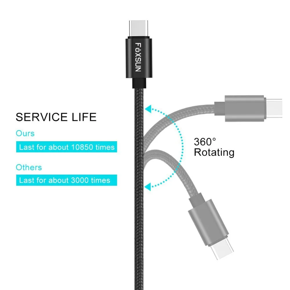 Кабель USB Type C для быстрой зарядки кабель 3 0 с напряжением тока и светодиодным