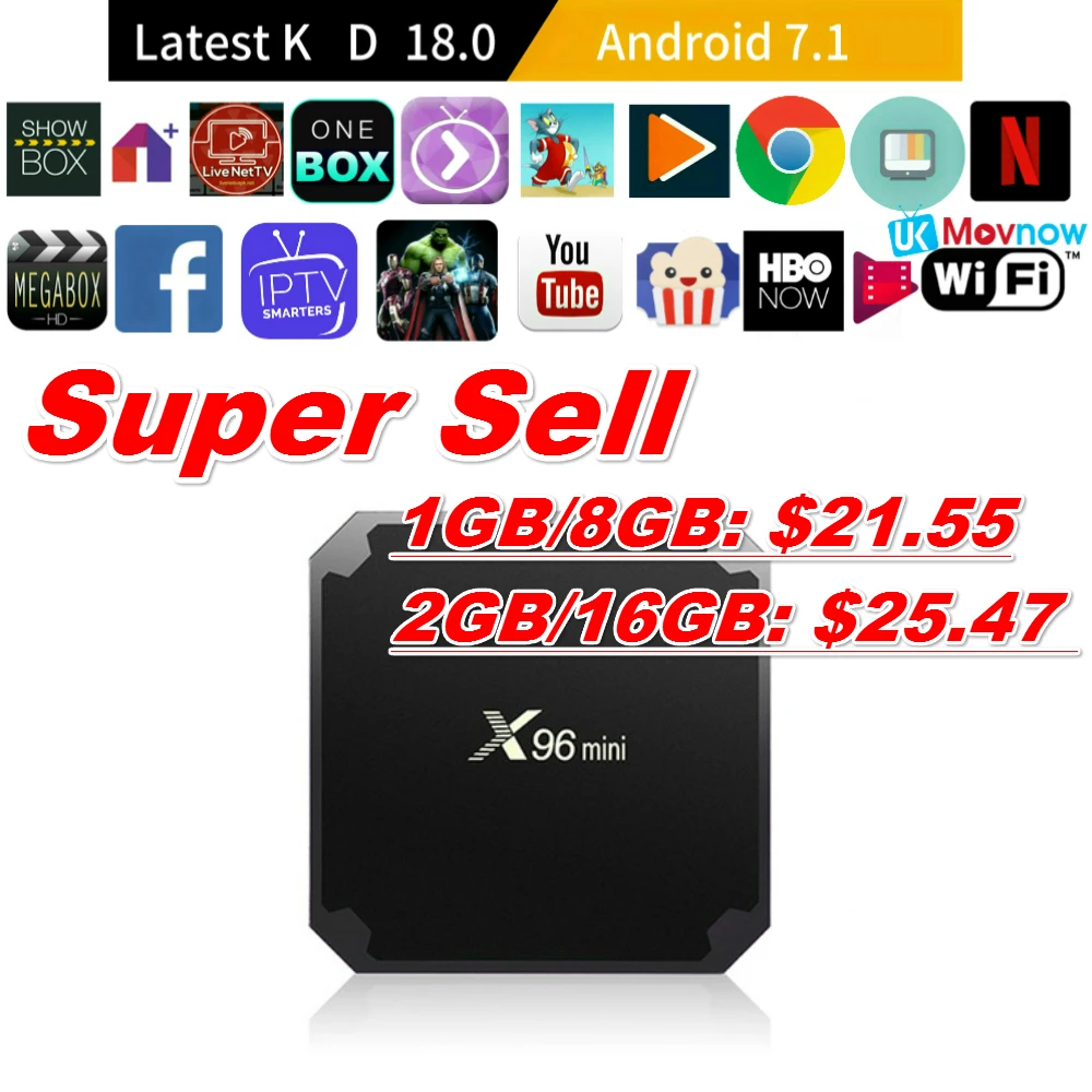 Горячая X96 Мини Android ТВ BOX OS 7 1 ГБ/8 ГБ 2 ГБ/16 Amlogic S905W 4 ядра 4K GHz WiFi смарт ящик медиа