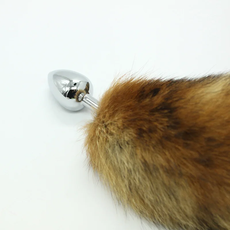 Анальная пробка из нержавеющей стали с коричневым искусственным лисьим хвостом