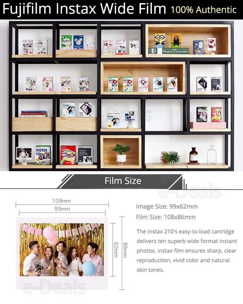 Фотоаппарата моментальной печати Fujifilm Instax Wide пленка глянцевая фотобумага белый, радуга, монохромный Фотобумага для цифровой фотокамеры FUJI Instax Wide 210, Instax Wide 300 Камера