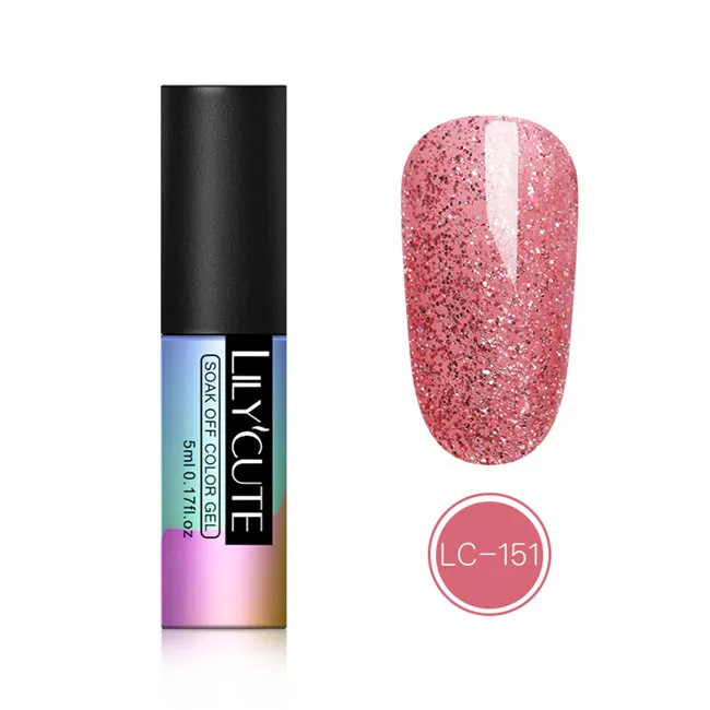 151 LILYCUTE 5 мл розовый золотистый гель Чистый цвет ногтей Bling гель для ногтей с блестками лак замочить блестящие, для дизайна ногтей Маникюр УФ Гель-лак для ногтей - Цвет: 151