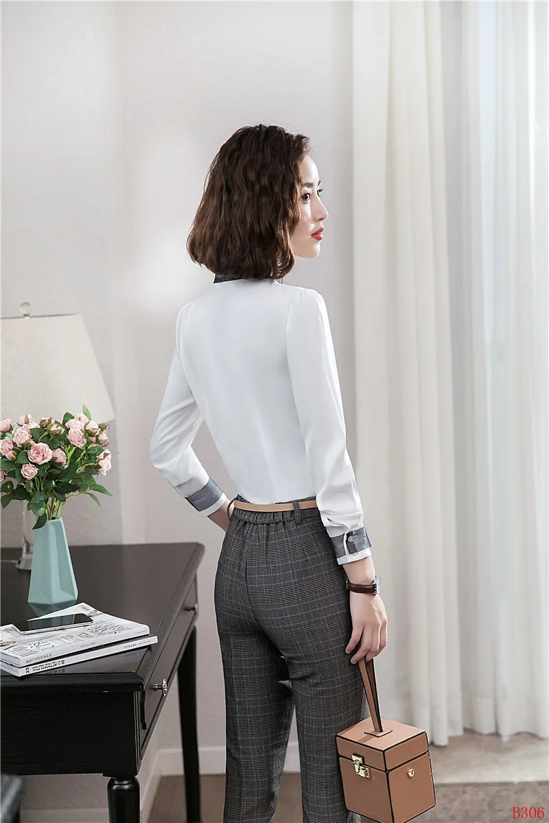 Fashion Ladies Work Blouses Women Business Suits 2 Piece Pant and Tops Sets OL Shirts Long Sleeve | Женская одежда