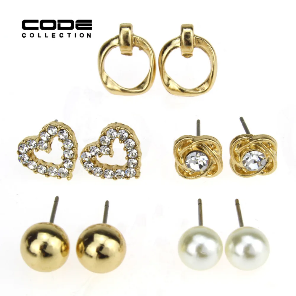 Серьги-гвоздики женские круглые с жемчугом 5 пары/компл. | Украшения и аксессуары