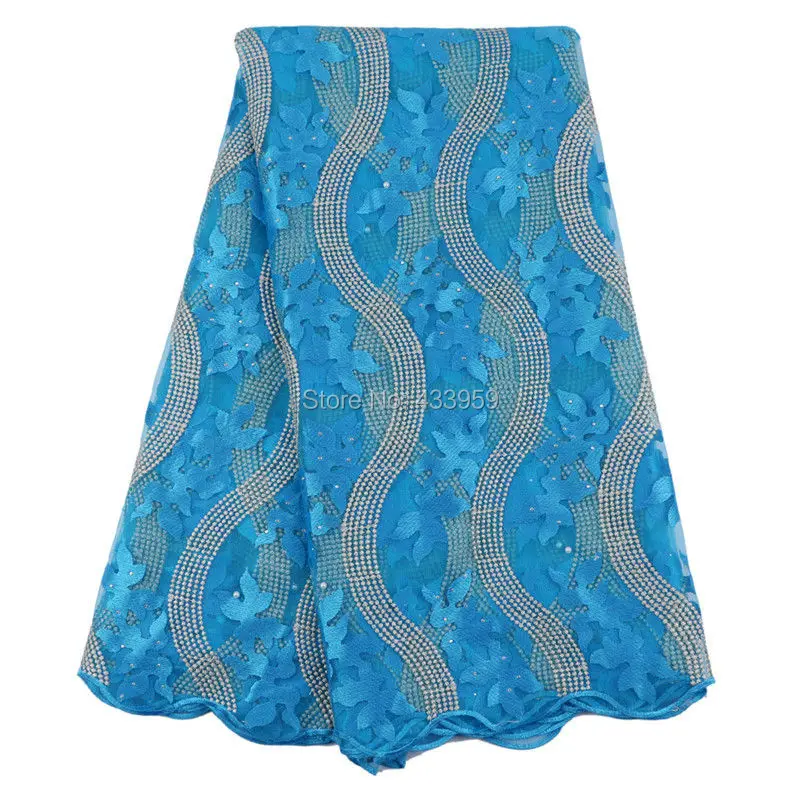 

NF129 8 Colors available latest french lace colorful fashion dress corded chantilly lace fabric wholesale Price Turquoise Blue