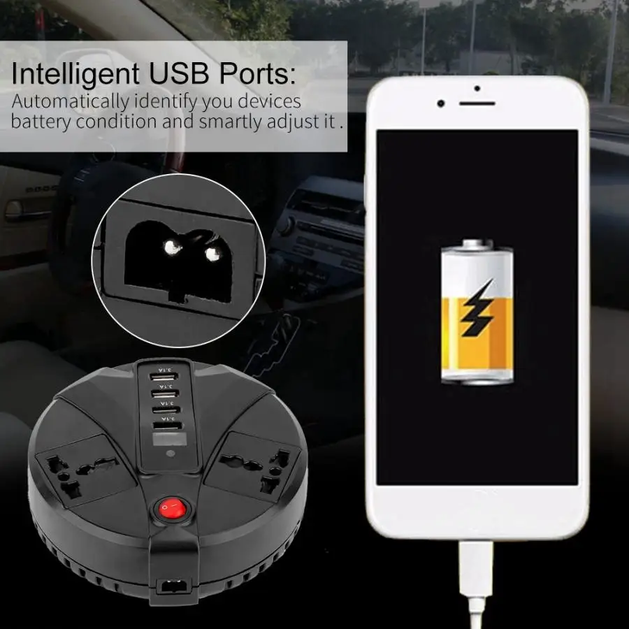 Автомобильный инвертор с ЖК дисплеем 150 Вт 4 USB порта|Инверторы для авто| |
