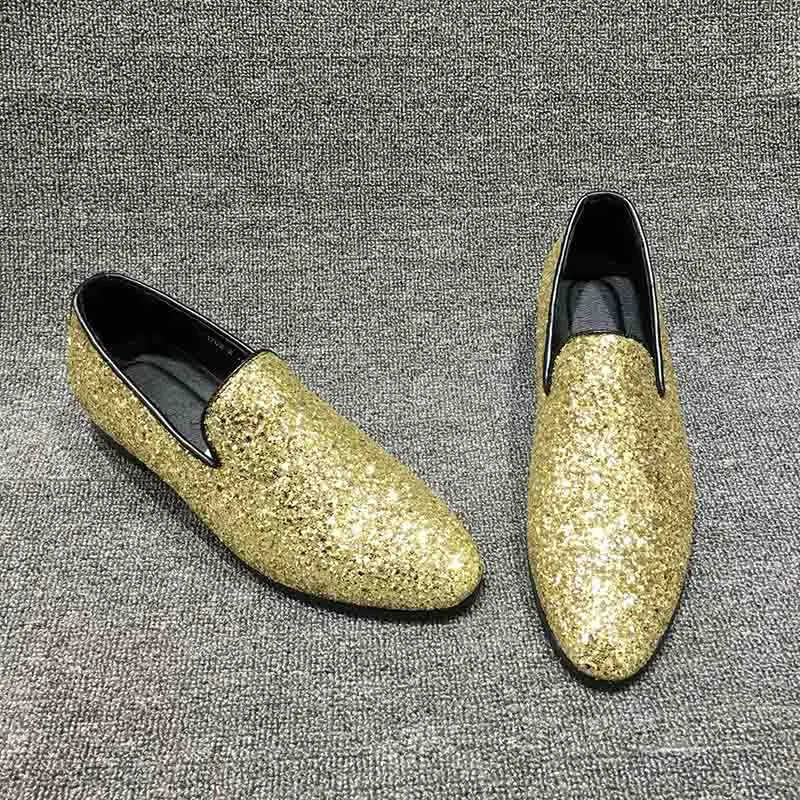 

Luxury 2018 Men Shoes Pointed Toe Bling Loafers Shoes Men Comfortable Flat Leather Shoes Party and Wedding Zapatos Hombre