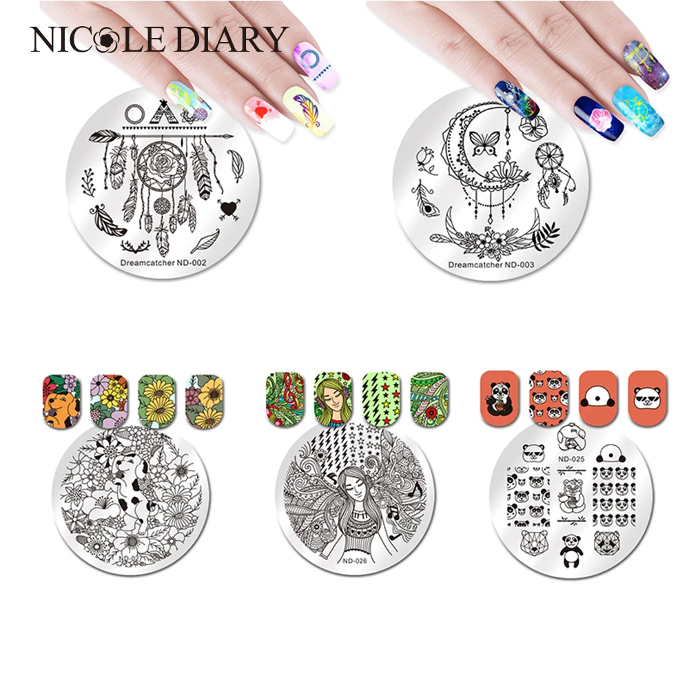 NICOLE DIARY квадратные круглые пластины для стемпинга геометрический узор цветочный