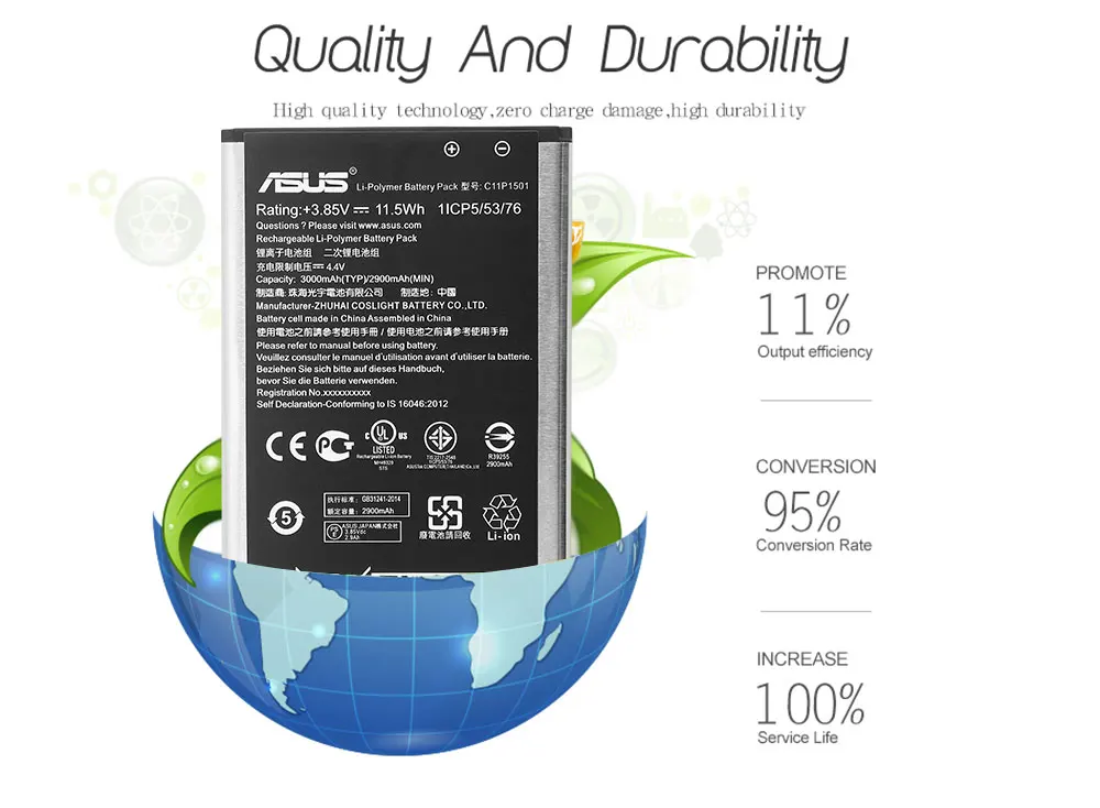 Аккумулятор ASUS C11P1501 2900 мАч для ZenFone 2 Laser 5," /6" ZenFone Selfie ZE550KL ZE601KL Z00LD Z011D ZD551KL Z00UD