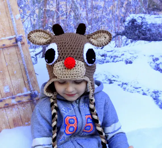 free shipping Lovely Christmas Milu deer baby handmade crochet hat caps PHOTO SHOOT PROP Reindeer |