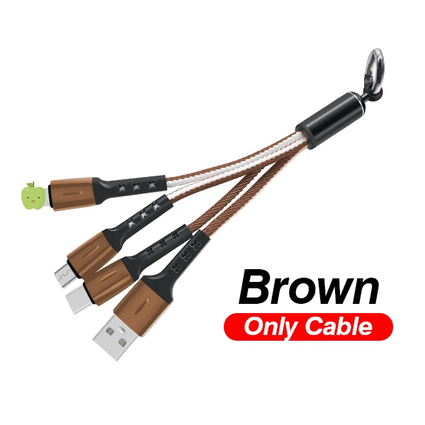 3-in-1-Cable-BroW FBYEG 3 в 1 USB кабель брелок короткий Micro usb type C мульти зарядное устройство кабель для Xiaomi huawei iPhone Быстрая зарядка - Цвет: 3-in-1-Cable-BroW
