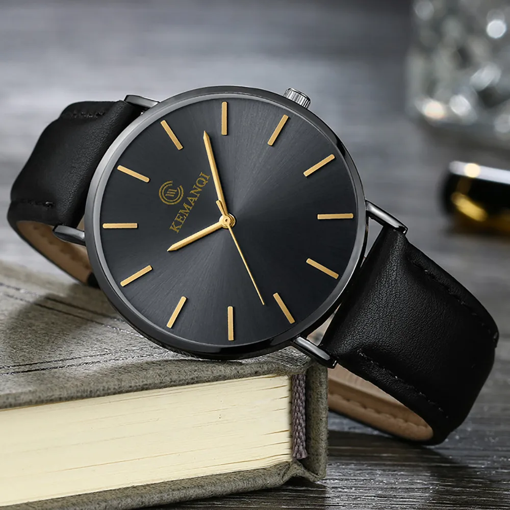 

KEMANQ Couple Fashion Brand Men Watch Leather Band Analog Quartz Round Wrist Business Men's Clock Simple Watches reloj hombre