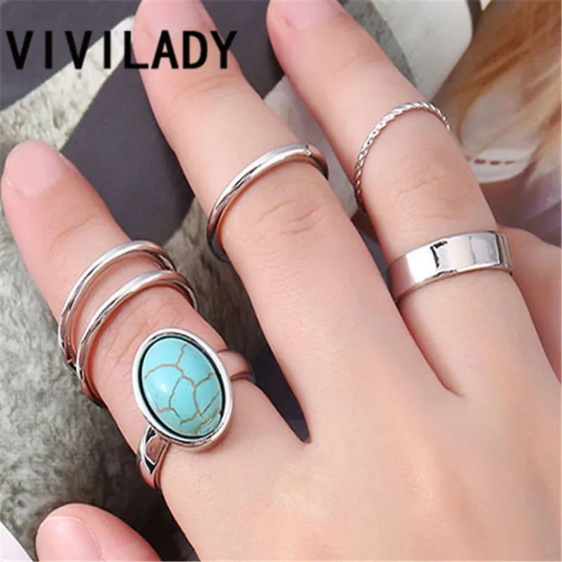 Модный VIVILADY из цинкового сплава 5 шт. в стиле бохо натуральные синие камни