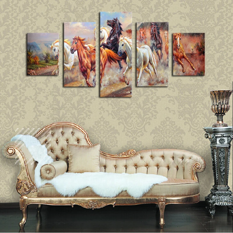 2017 Куадрос Decoracion Unframed 5 панелей холст печати живопись Современная Бег Лошадь