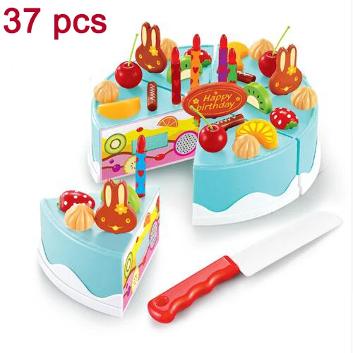 37 pieces blue 75 шт. Кухонные игрушки Ролевые игры Резка торт ко дню рождения Еда съесть Игрушечные лошадки раннего образования ребенка играть в игры подарки Brinquedos zs094 - Цвет: 37 pieces blue
