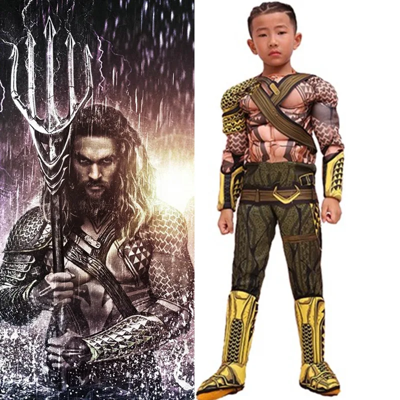 Мальчики Аквамен косплей дети Хэллоуин Артур Карри кино костюмы Карнавал