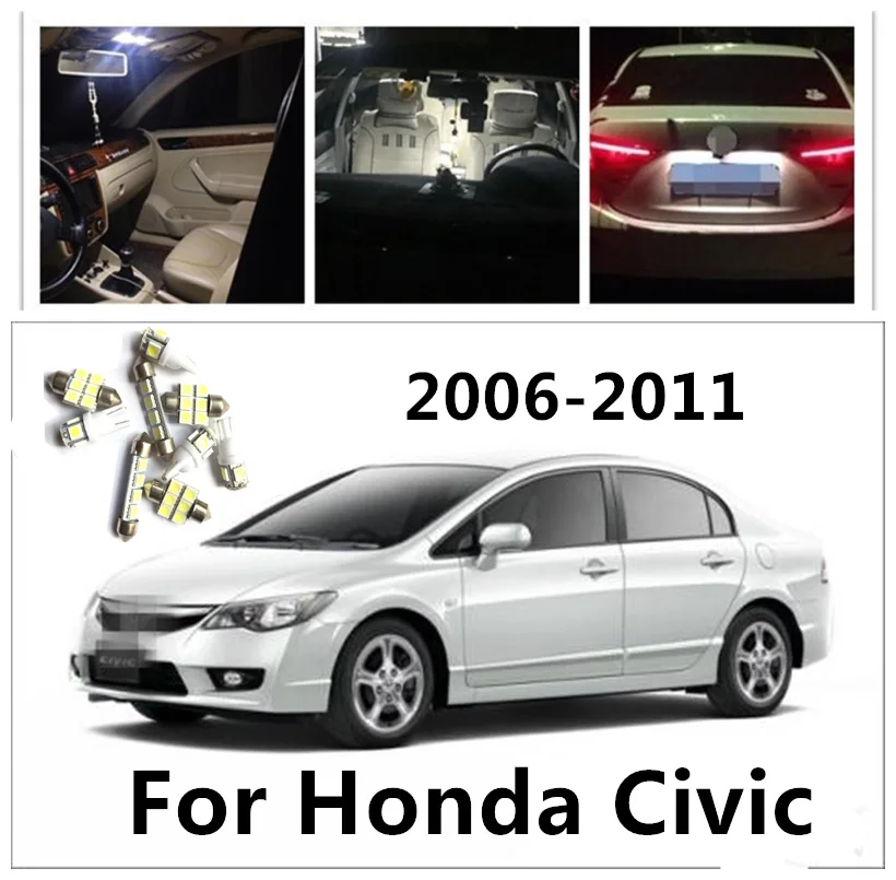 LOAUT 6 шт. светодиодная Белая Карта Купол лампочки для Honda Civic 2006 2011 интерьер