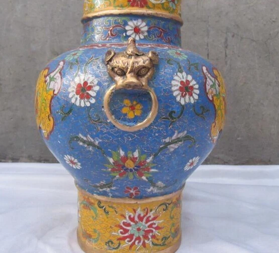 Xd 001677 Китай Regius чистая Бронзовый Gild перегородчатые Foo Dog Лев Дракон зверь Зун Ваза