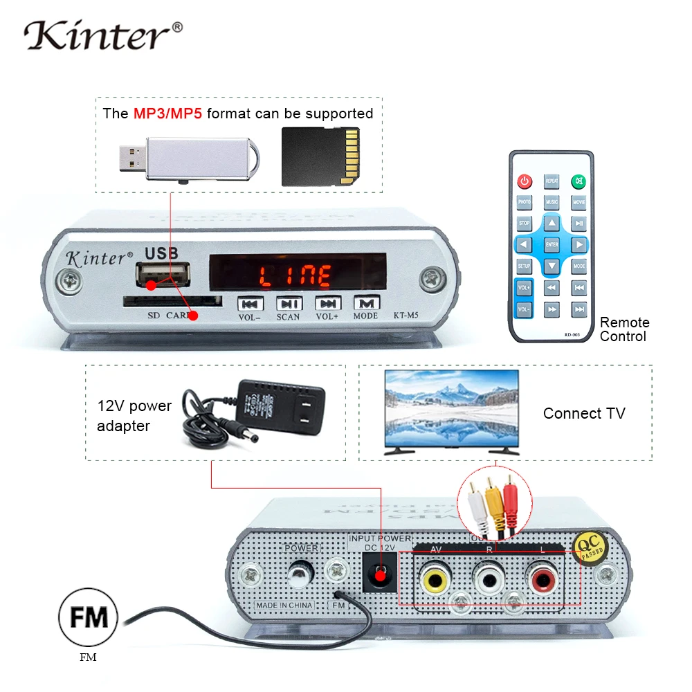 Kinter M5 мини аудио усилитель USB SD вход Воспроизведение MP3 MP5 формат видео питания
