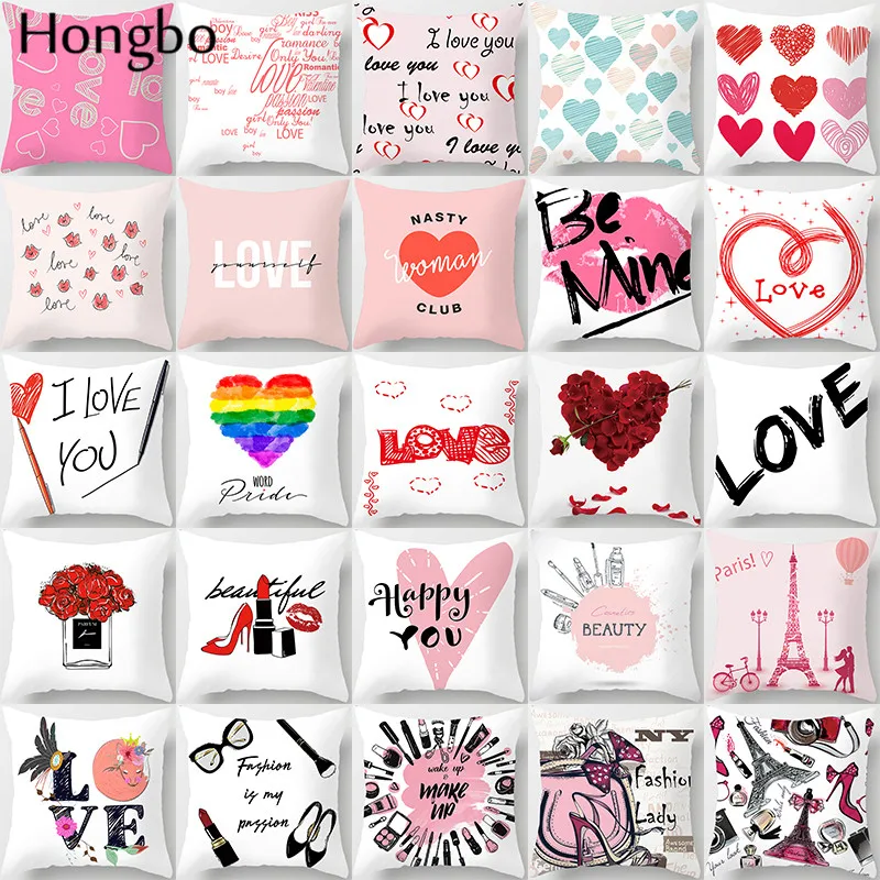 Чехол для подушки Hongbo Pink Love полиэстеровый мягкий декоративный чехол диванной