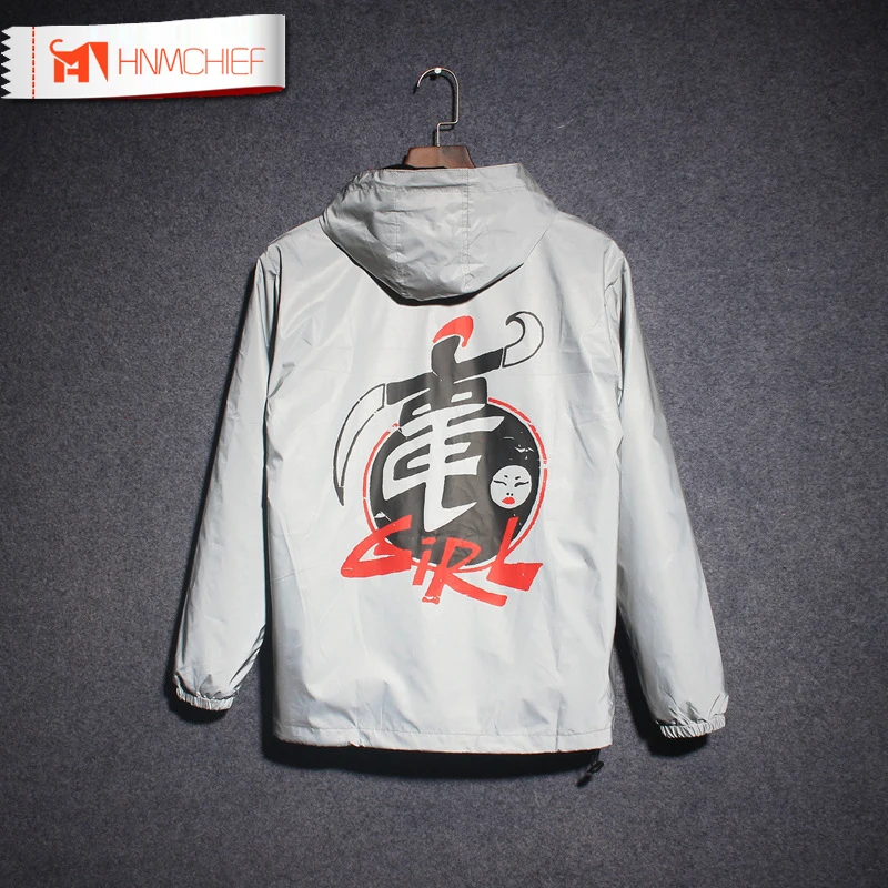 Ветровка мужская Светоотражающая повседневная куртка в стиле хип хоп с принтом