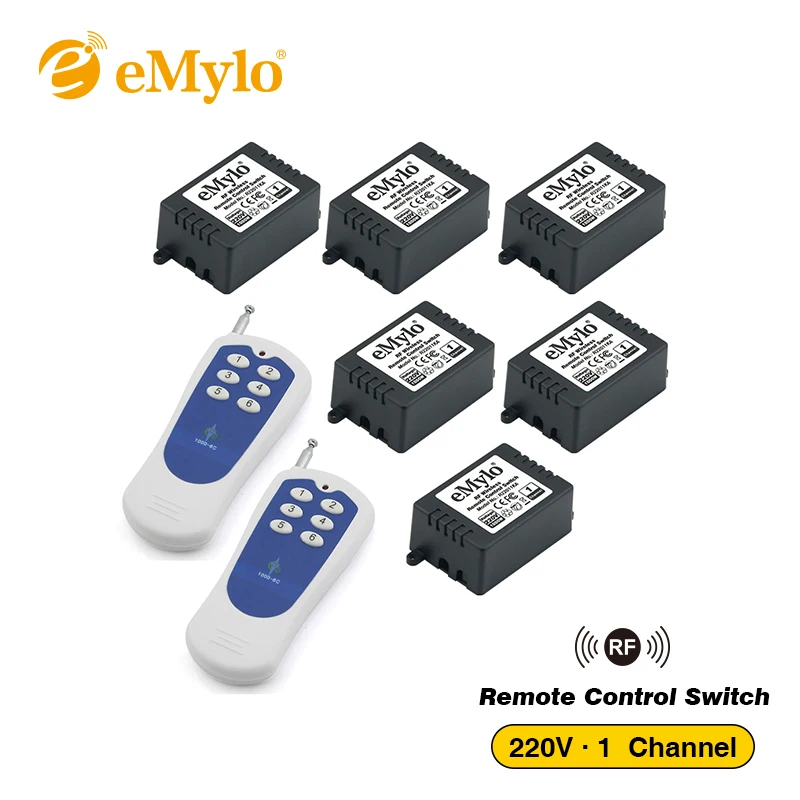 

EMylo переключатель AC 1000 в 433 Вт 2X белый и синий передатчик 6X 1-канальный реле Смарт RF светильник ель света с дистанционным управлением МГц