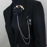new woman man long link brooches pins personality big ribbon flower man suits corsage rose tassel accessories fashion jewelry