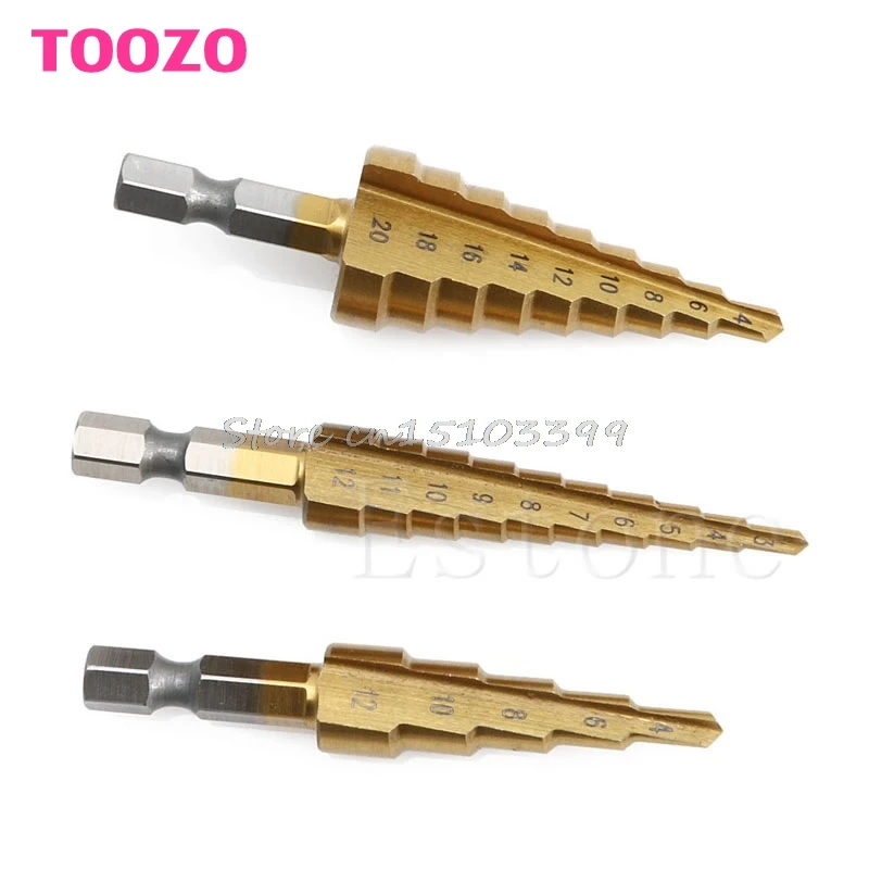 3Pcs HSS 4241 Steel Step Cone Titanium Coated Drill Bit Cut Tool Hole Cutter Set G08 Whosale&ampDropShip | Инструменты