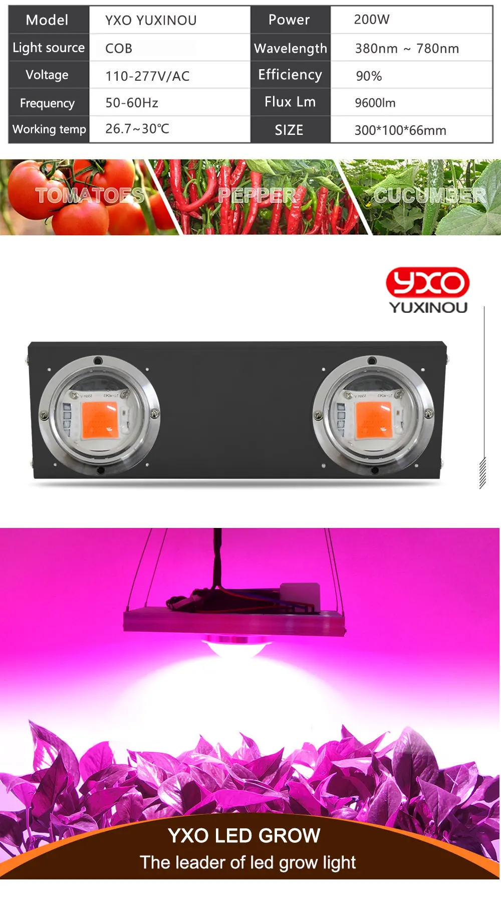 COB светодиодный Grow светильник полный спектр фактические Мощность 100W 200W 300W 500W светодиодный для сельскохозяйствнных ламп для комнатных растений Veg& цветения