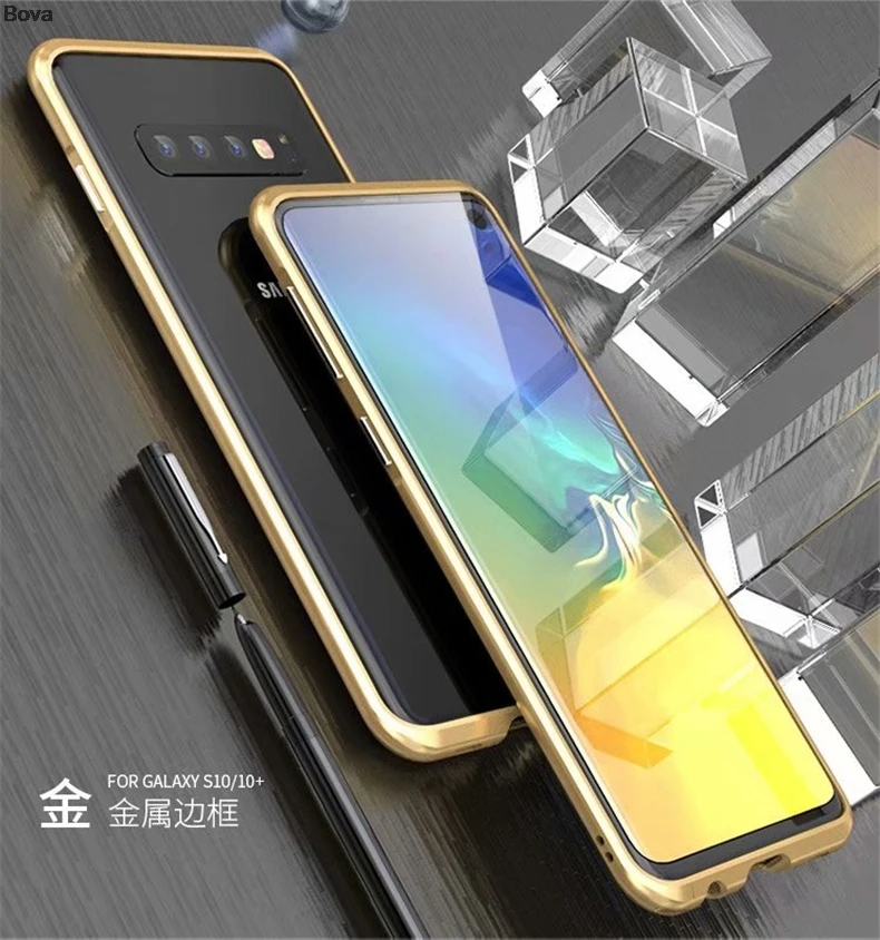 Luphie Роскошный ультра тонкий алюминиевый бампер чехол для samsung Galaxy S10 и S10e+ S10 Plus чехол+ 2 пленки(1 передняя+ 1 задняя