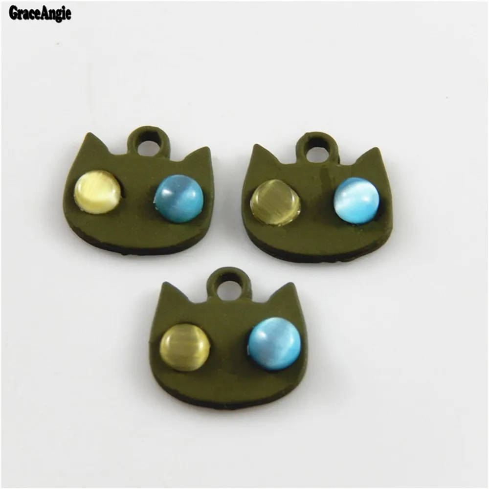 GraceAngie10pcs Army Green Cat Insert Imitation Diamond Accessory Suspension Jewelry Making Bracelet Pendant Charms Craft 52697 | Украшения
