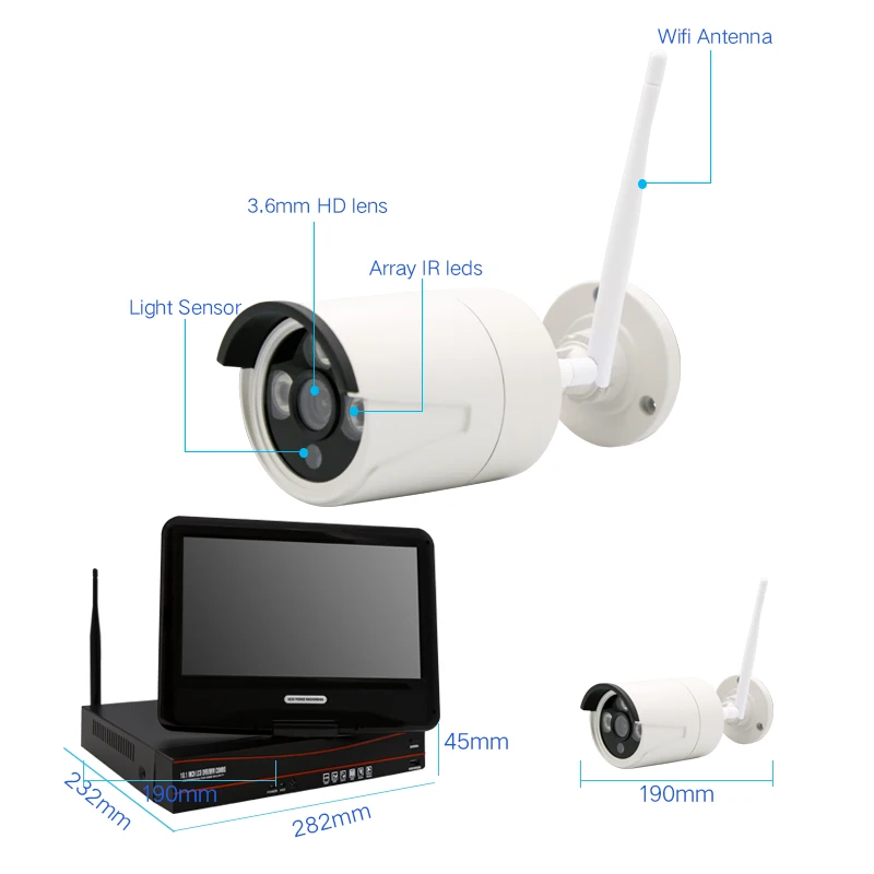 Камера видеонаблюдения водонепроницаемая 10 дюймов 4 канала 1080P Wi Fi NVR 2 МП P2P