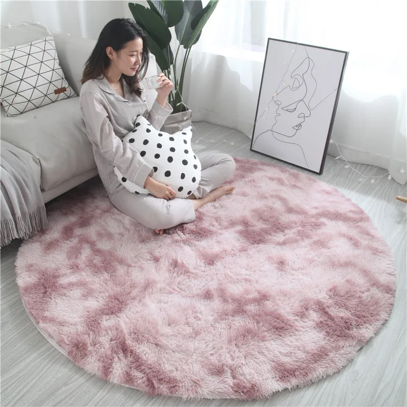 Nordic ins round variegated tie-dye gradient carpet living room coffee table mat long hair washable bedroom rug New Arrivals | Дом и сад