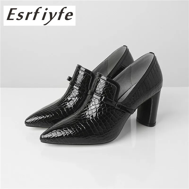 ESRFIYFE 2019 Новый 100% женские туфли лодочки из натуральной кожи квадратный каблук