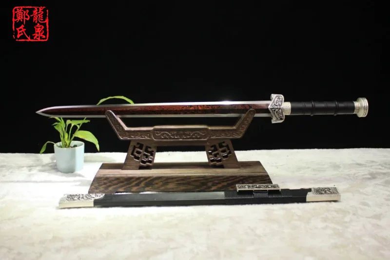 Античный китайский военный меч сложенная сталь красное покрытие поверхность 8