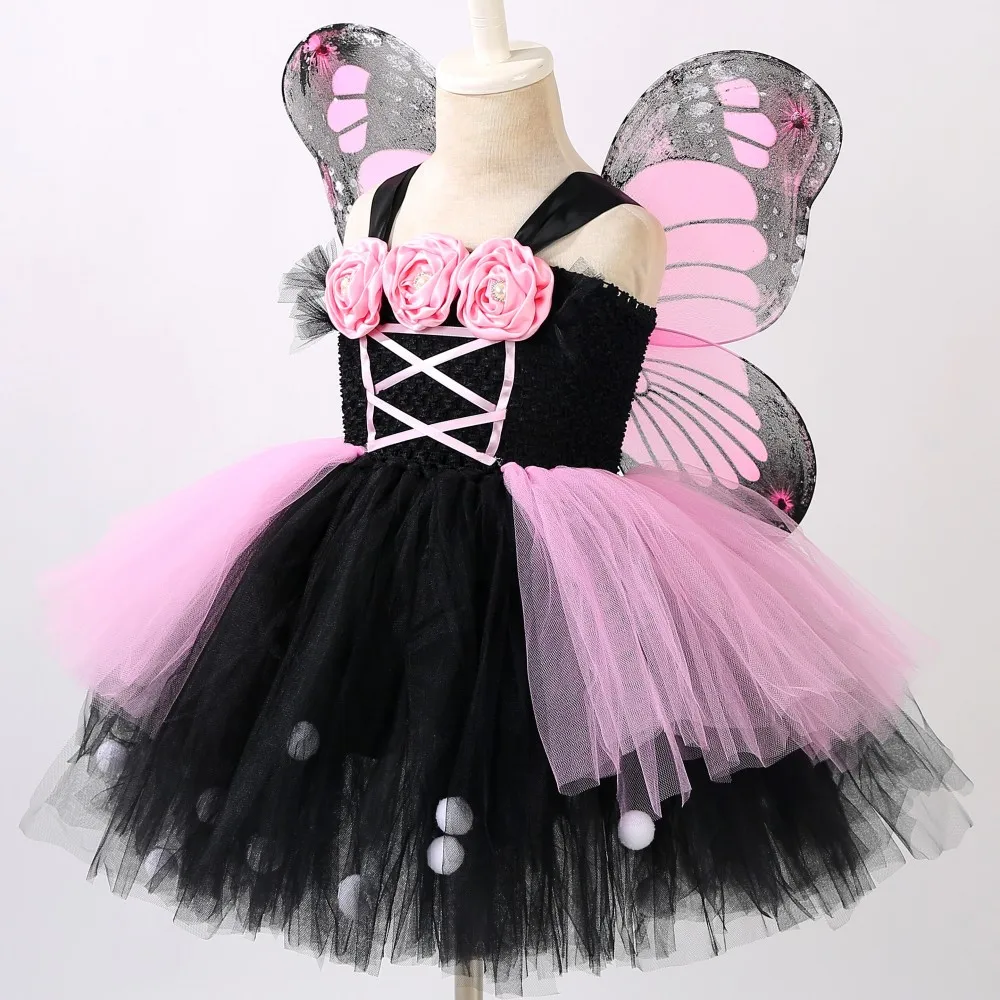 2 цвета платья-пачки с бабочками для девочек розовое и черное платье на Хэллоуин