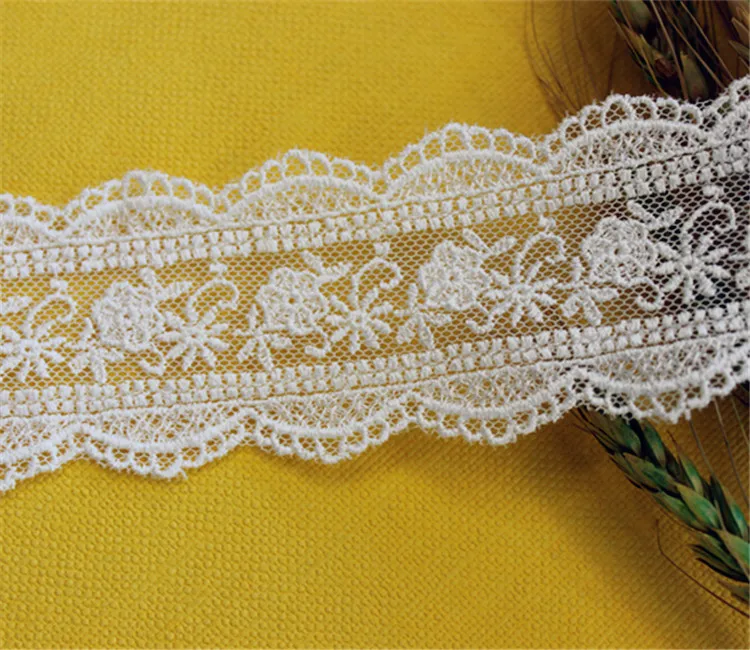 4Yds/лот 5 см в ширину Exquisitewhite искусственный шелк с вышивкой виде кружева одежда